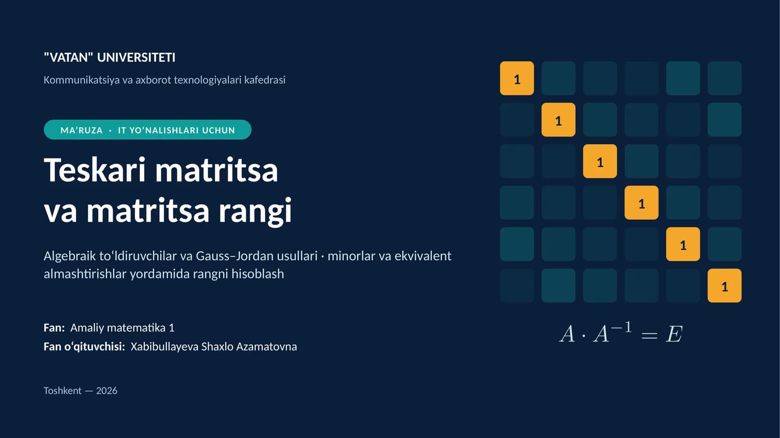 Teskari matritsa va matritsa rangi