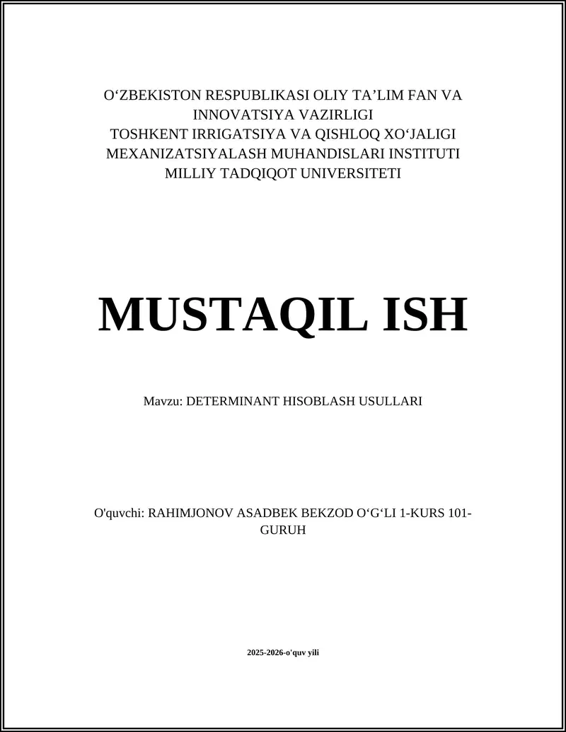 DETERMINANT HISOBLASH USULLARI