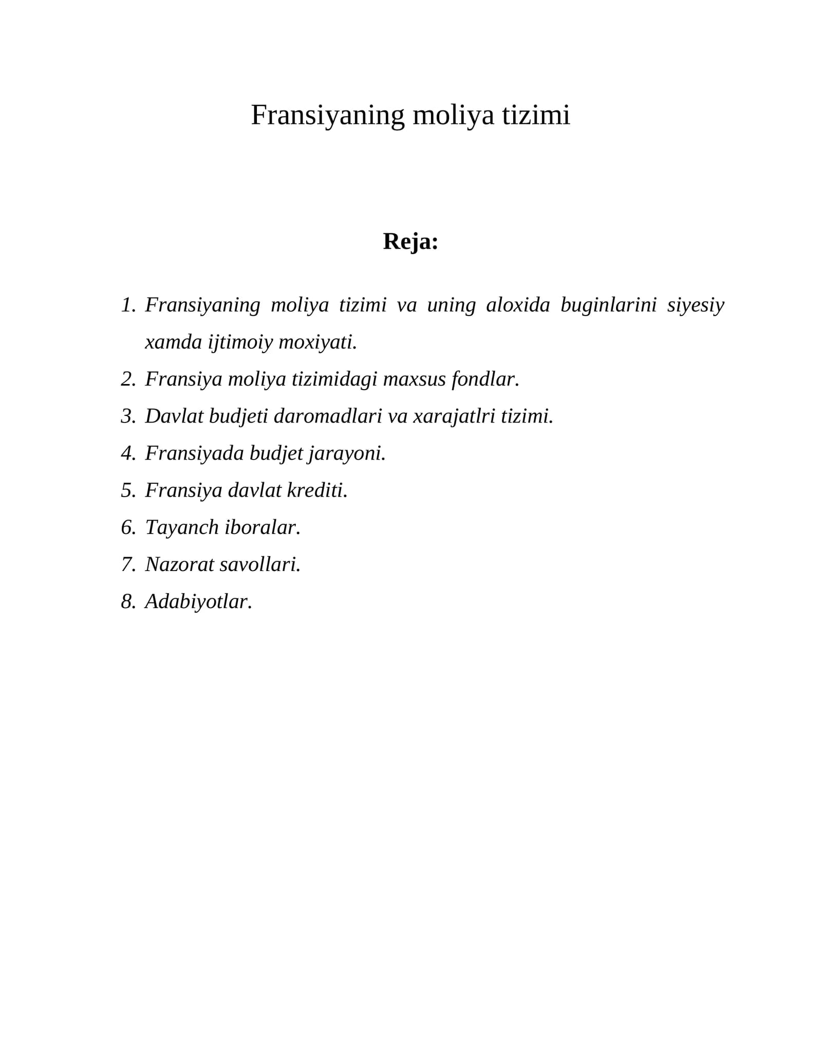 Fransiyaning moliya tizimi