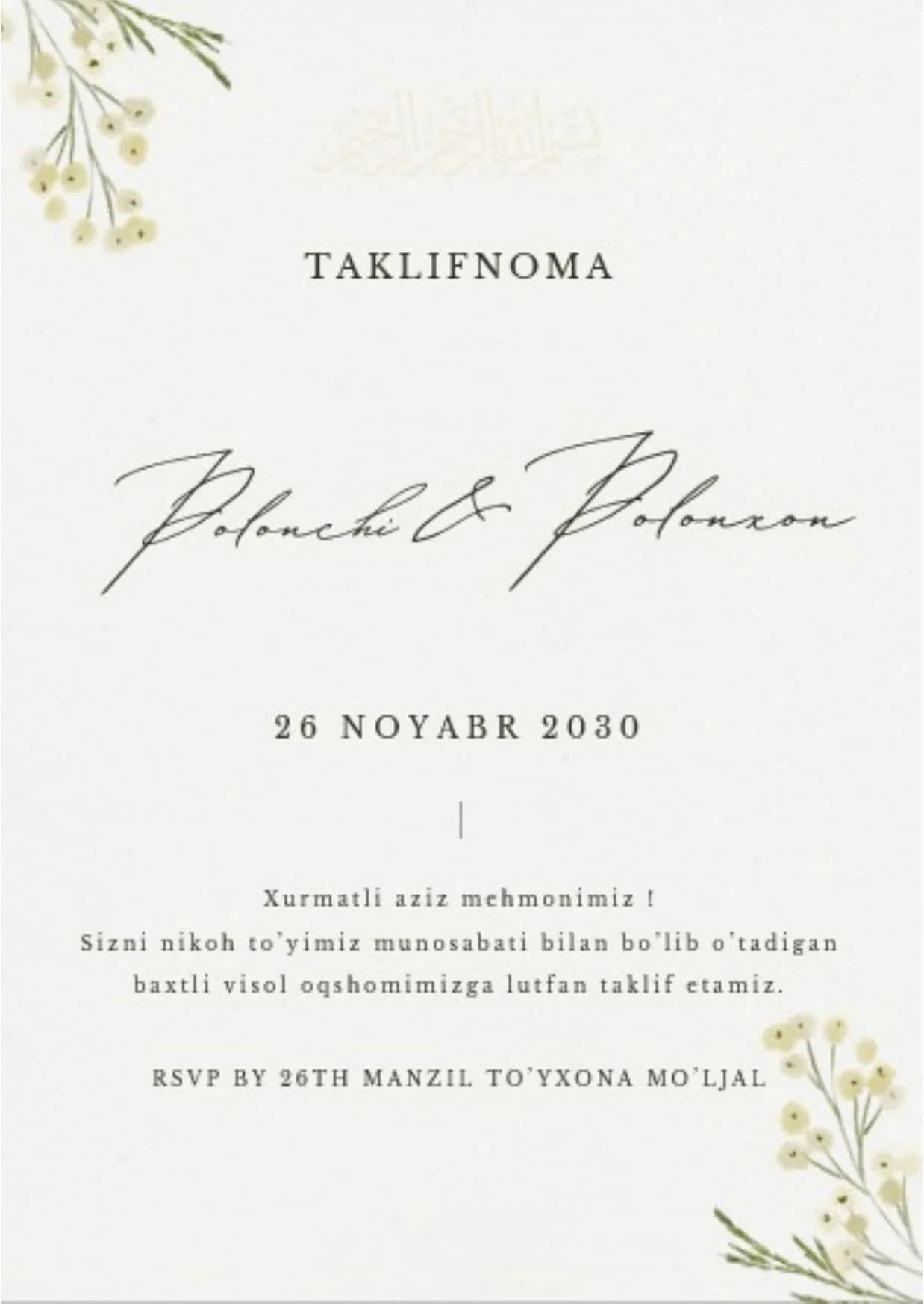 TAKLIFNOMA SHABLON