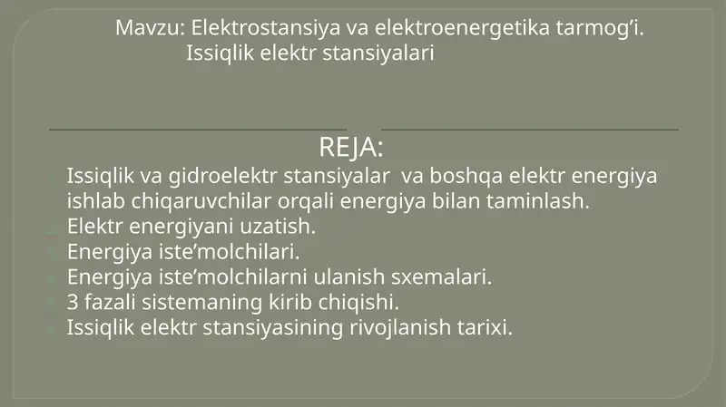 Elektrostansiyavaelektroenergetikatarmog’i