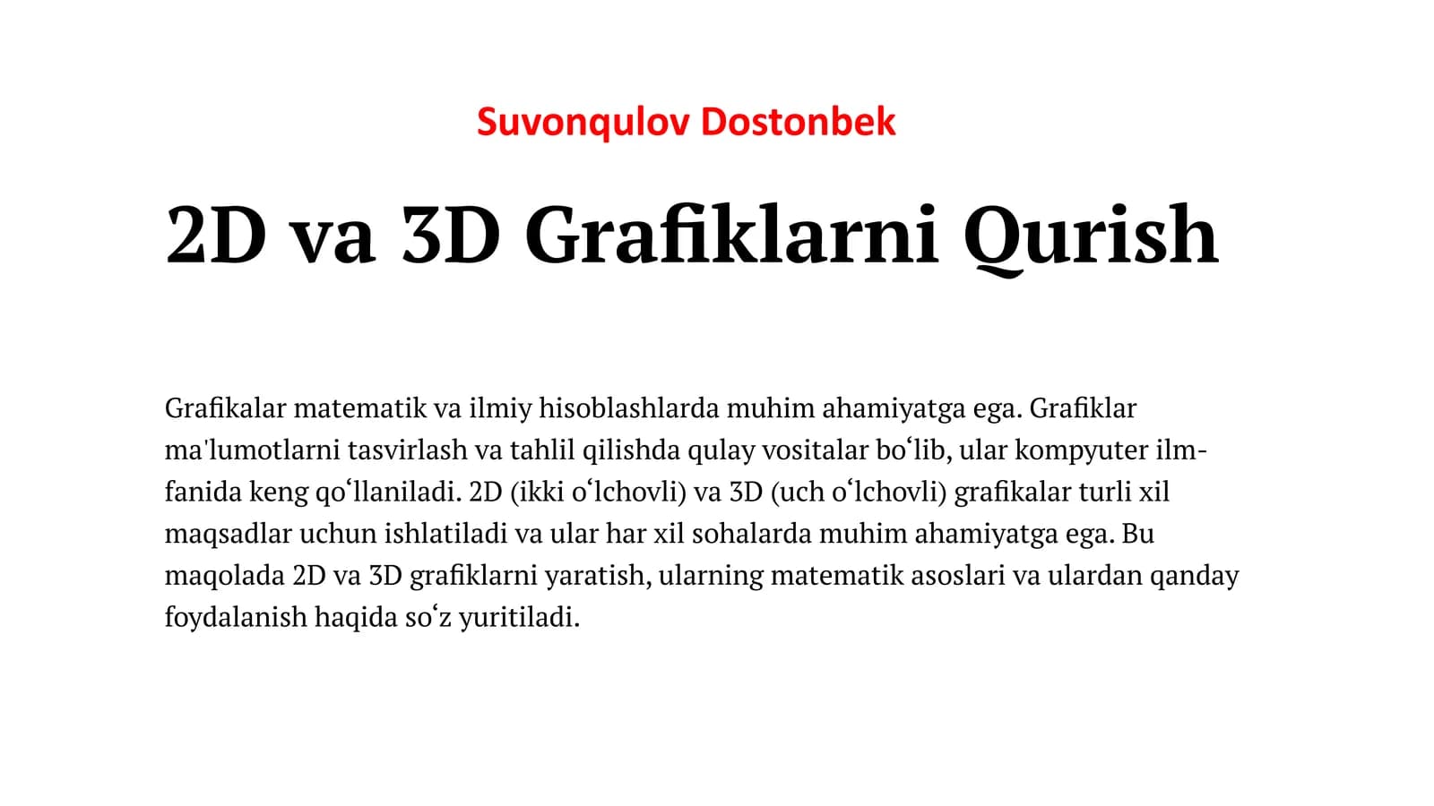 2D Grafiklarni Qurish