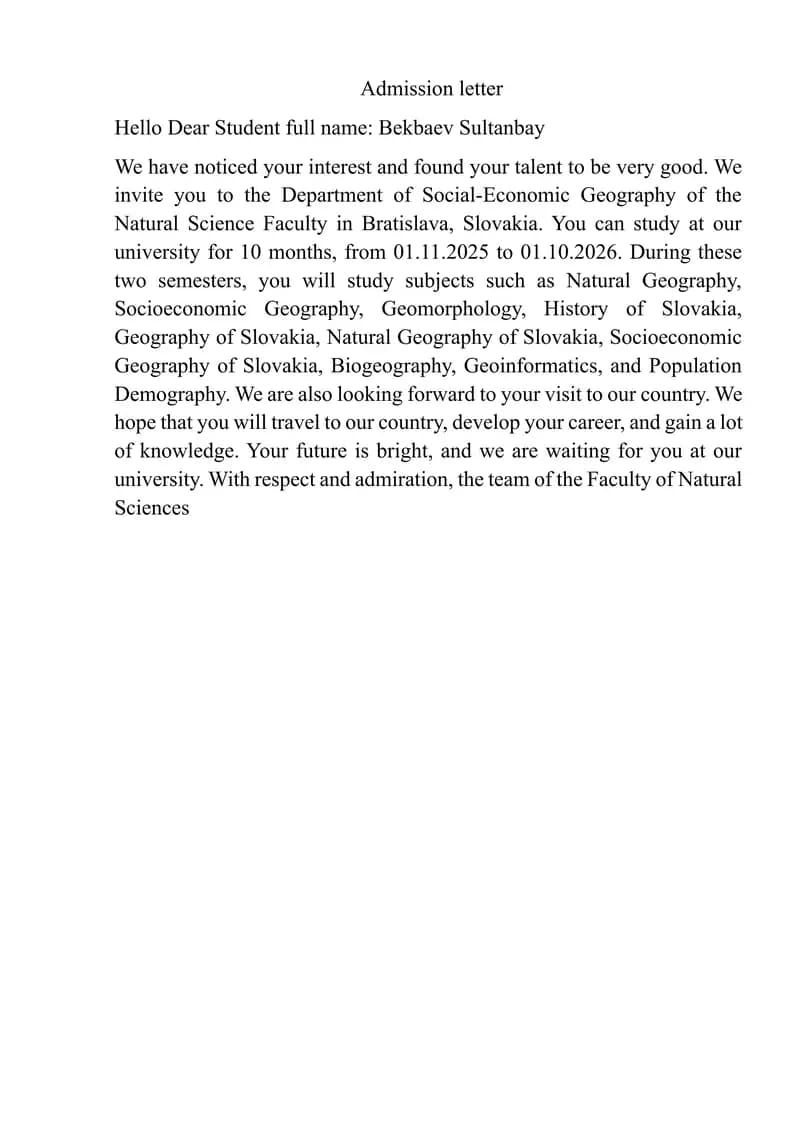 Admission letter
