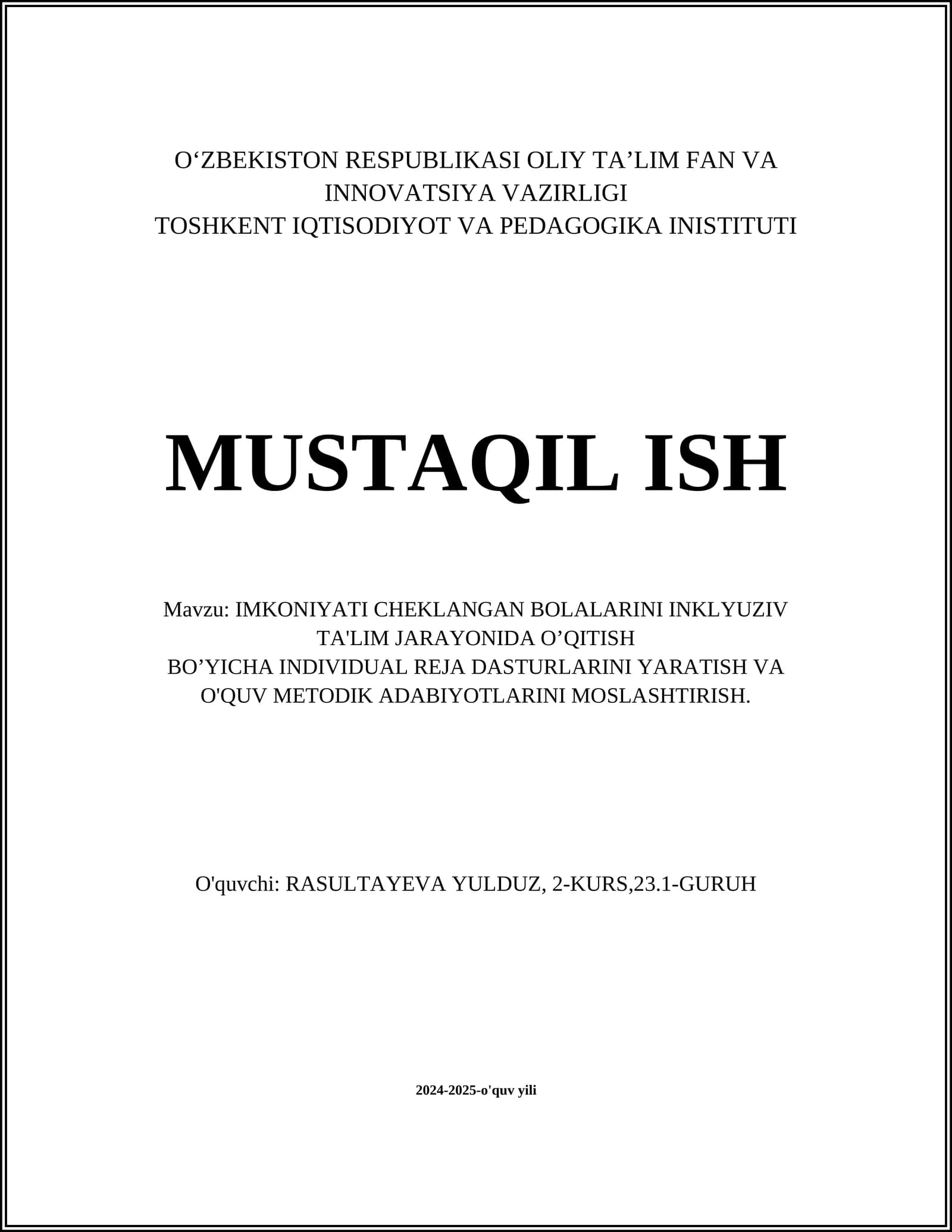 Individual Reja Dasturlari