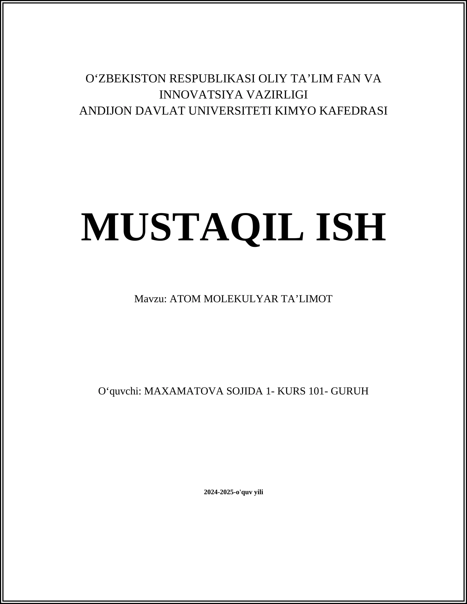 ATOM MOLEKULYAR TAʼLIMOT