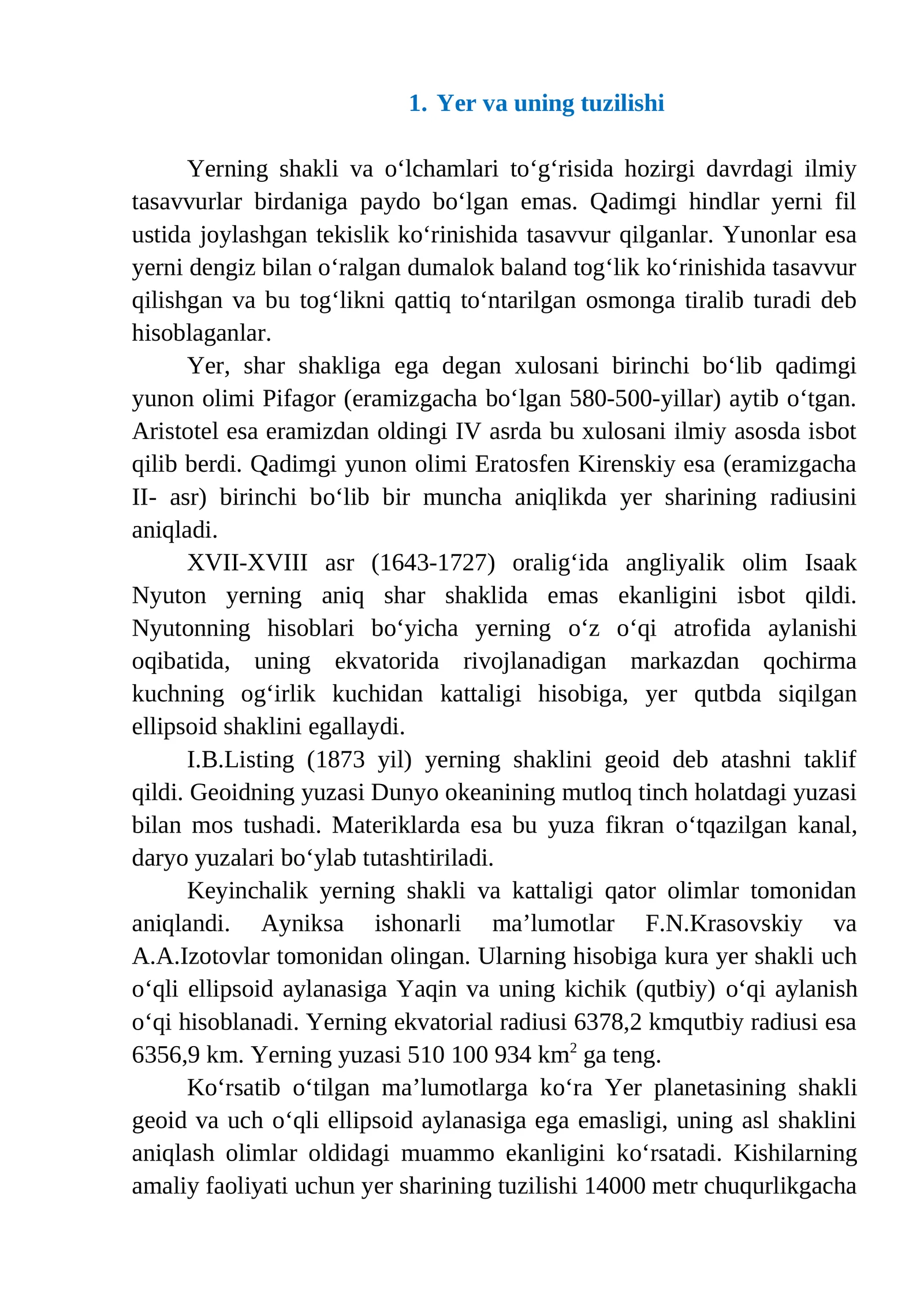 Yer va uning tuzilishi