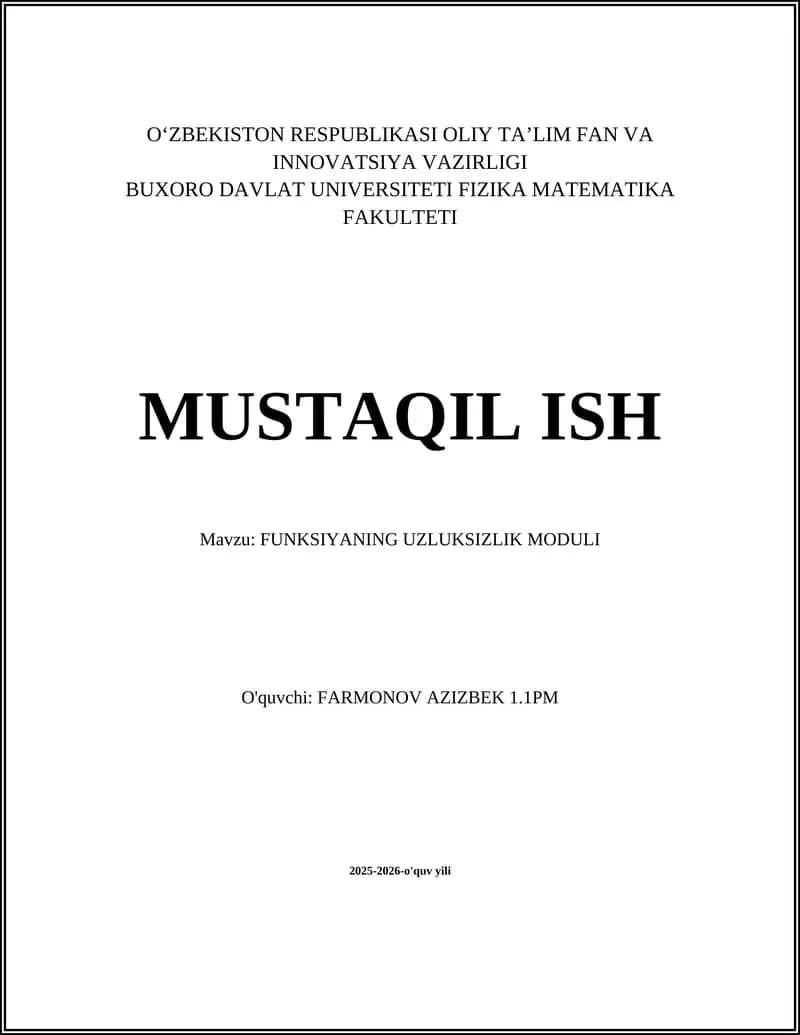 FUNKSIYANING UZLUKSIZLIK MODULI