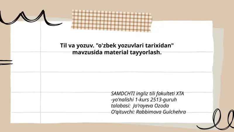 Til va yozuv. "o'zbek yozuvlari tarixidan"