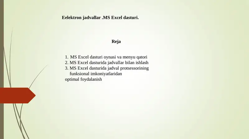 Eelektron jadvallar .MS Excel dasturi.