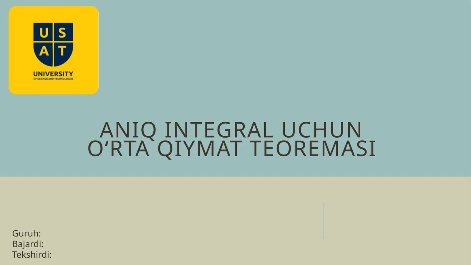aniqintegral uchun o'rtacha qiymat teoremasi