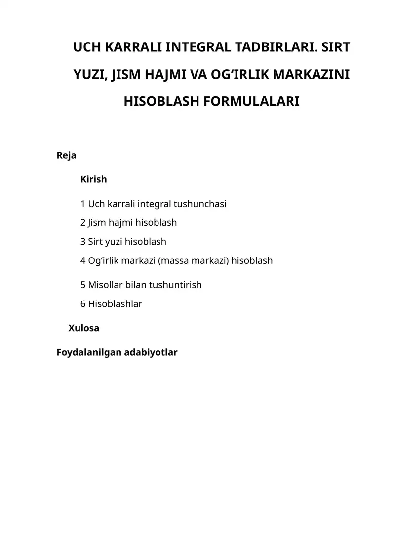 UCH KARRALI INTEGRAL TADBIRLARI