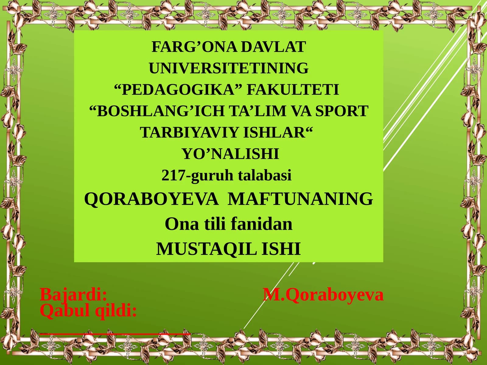 Boschi. Mustaqil ishi