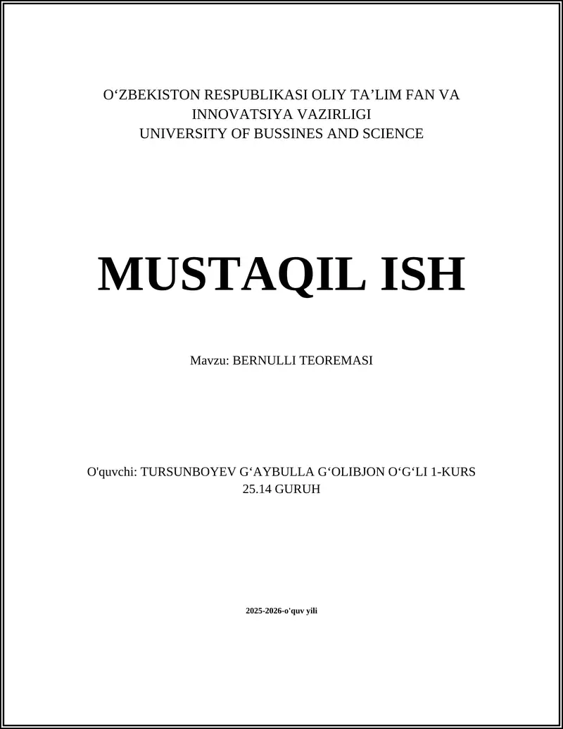 BERNULLI TEOREMASI