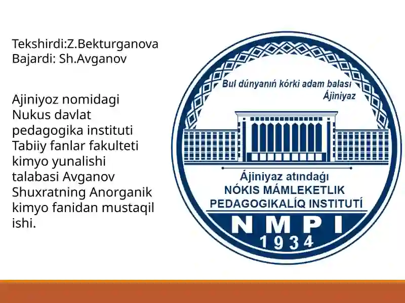 Anorganik kimyo fanidan mustaqil ish