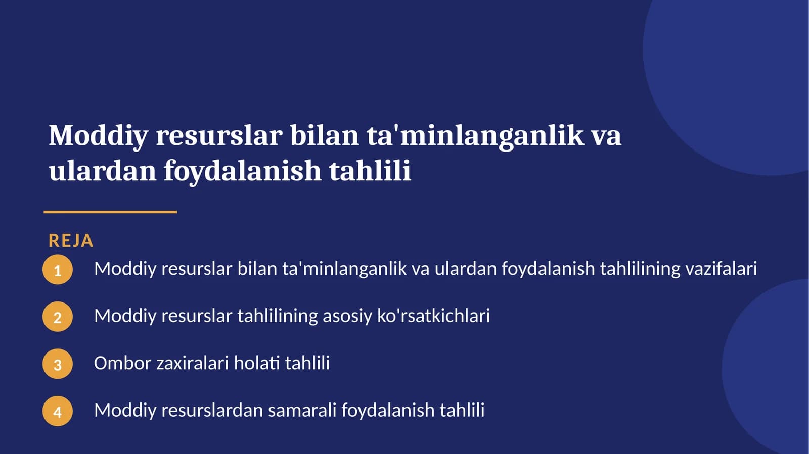 Moddiy resurslar bilan ta'minlanganlik va ulardan foydalanish tahlili