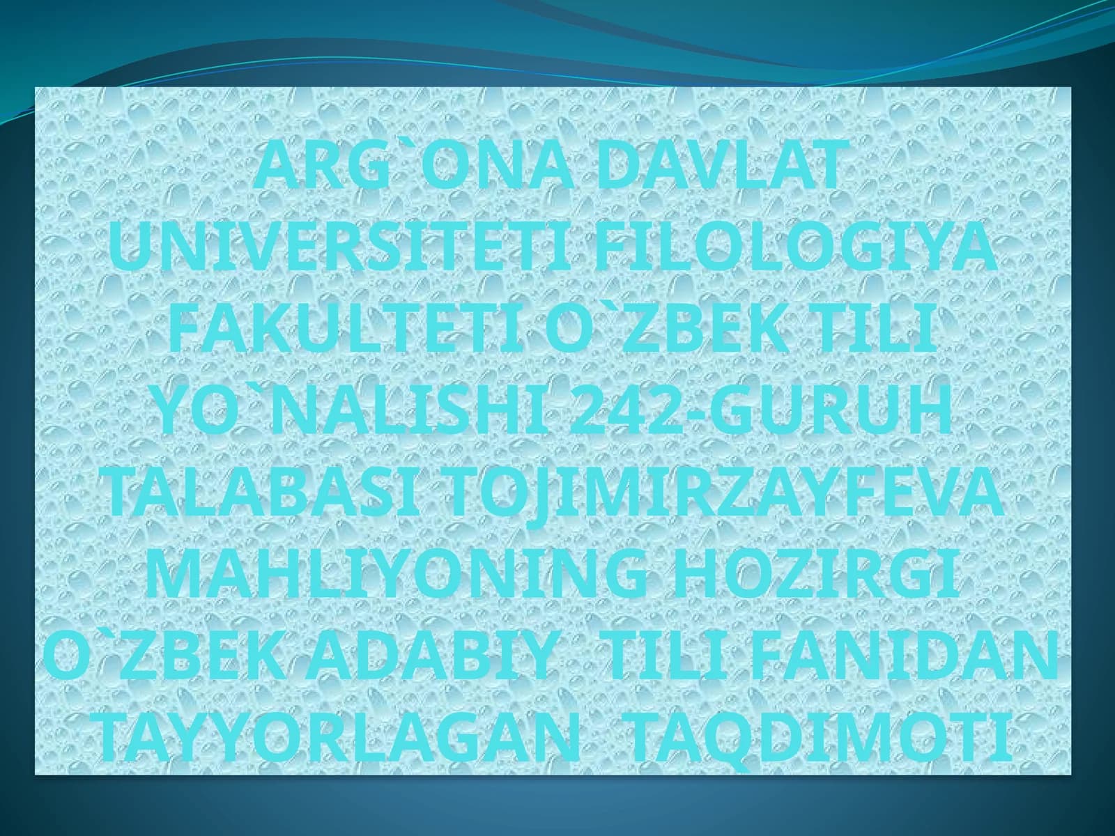 O`zbek adabiy tili fanidan ta'limot