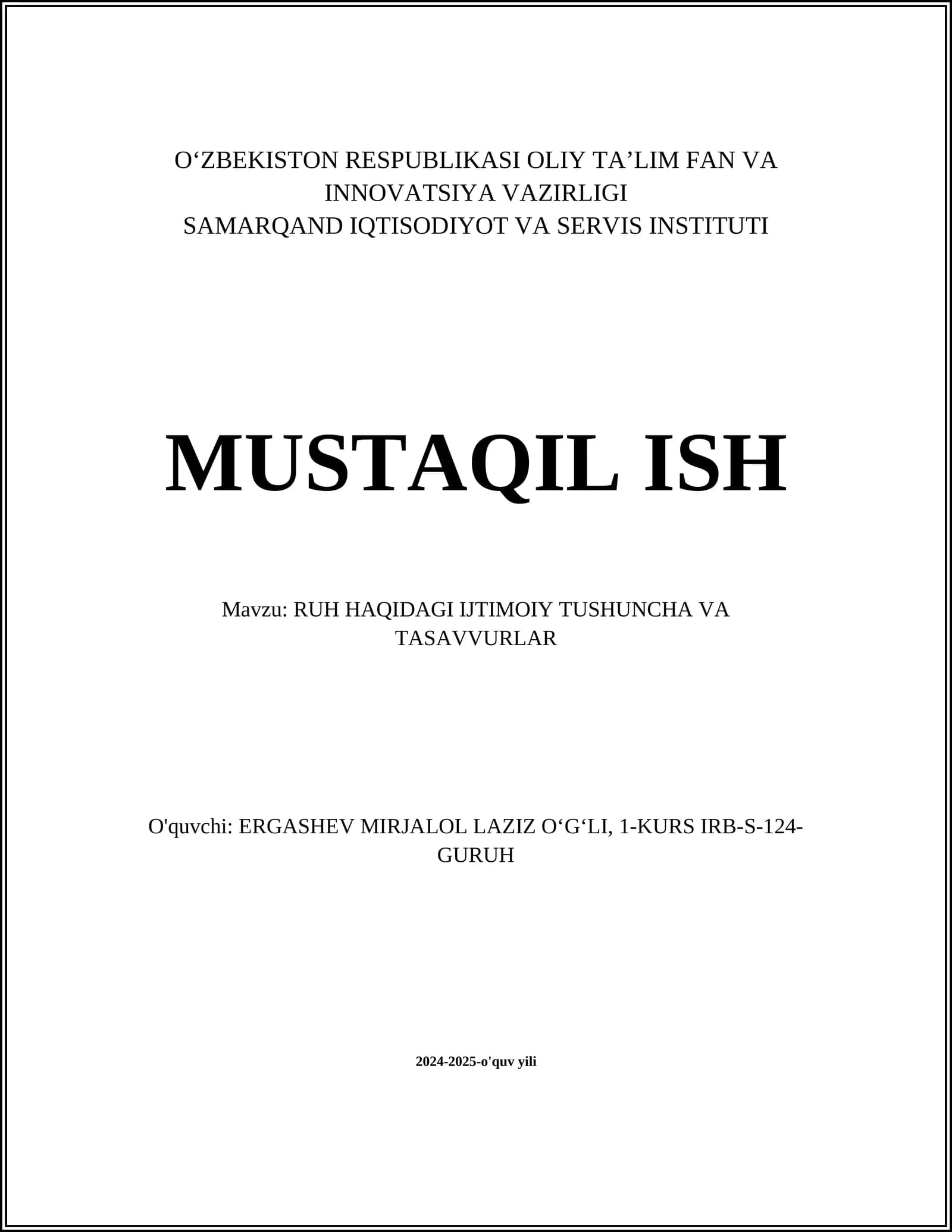 RUH HAQIDAGI IJTIMOIY TUSHUNCHA VA TASAVVURLAR