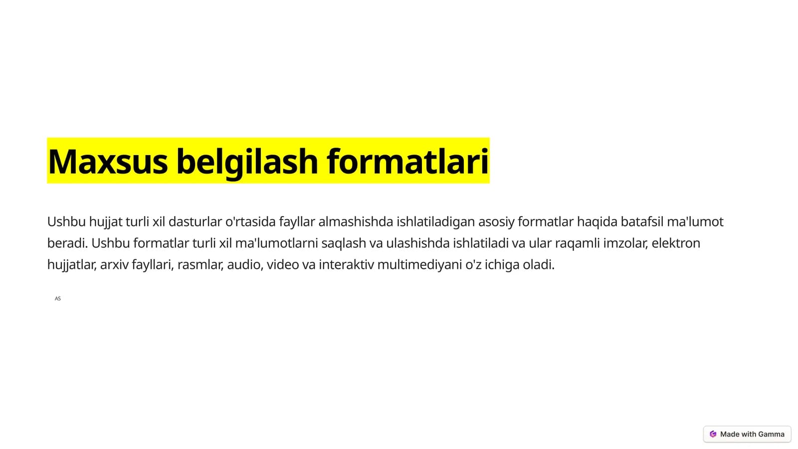 Maxsus belgilash formatlari