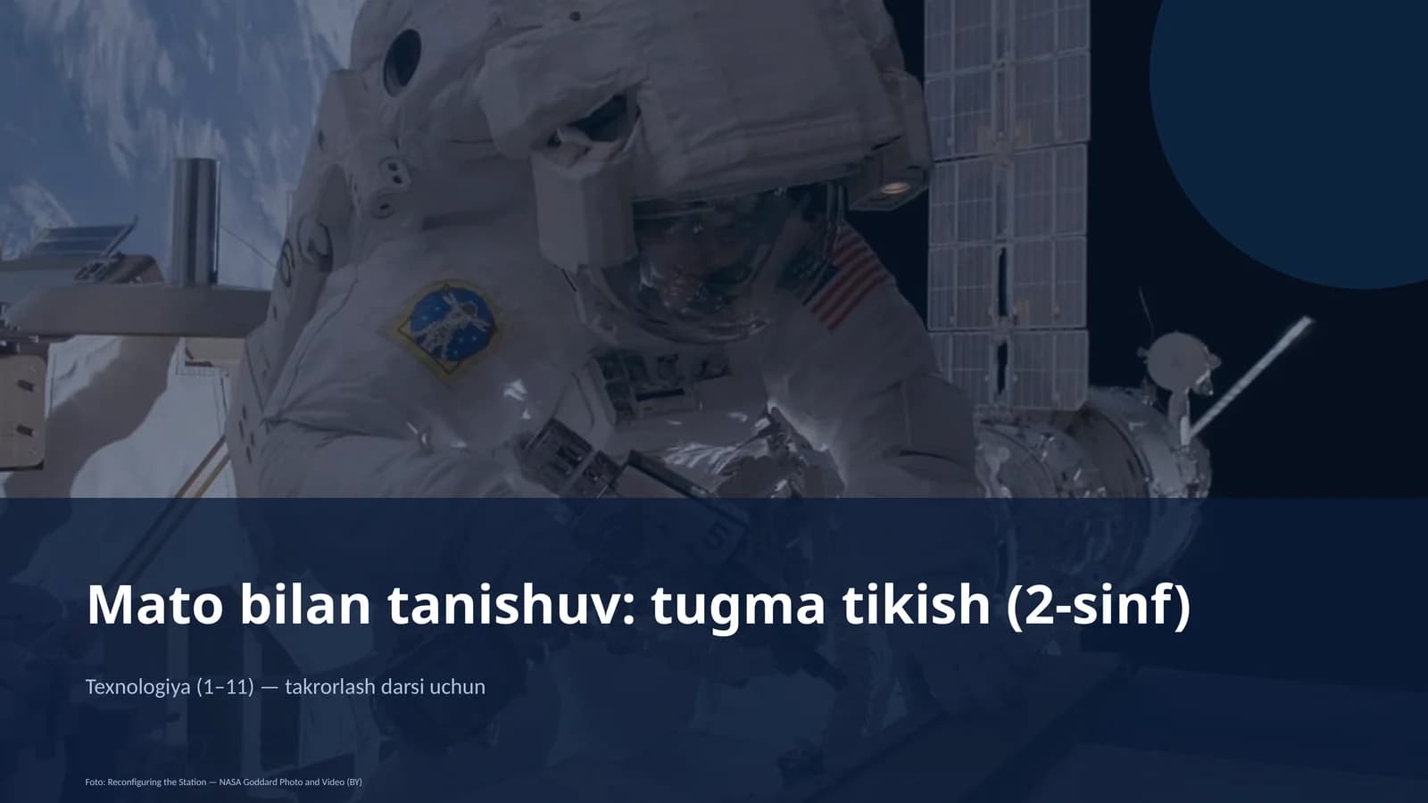 Mato bilan tanishuv: tugma tikish (2-sinf)