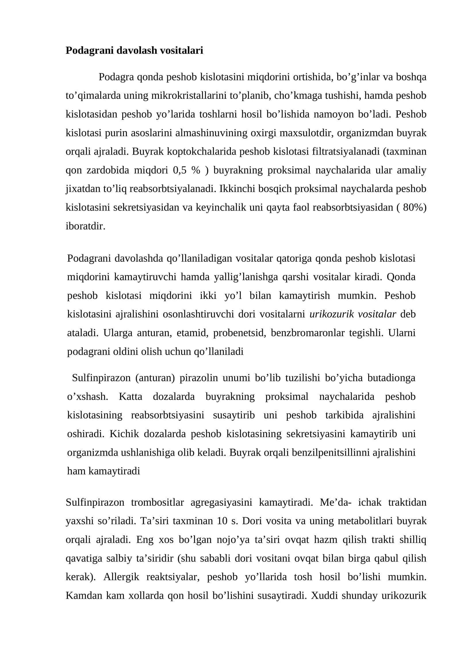 Podagrani davolash vositalari