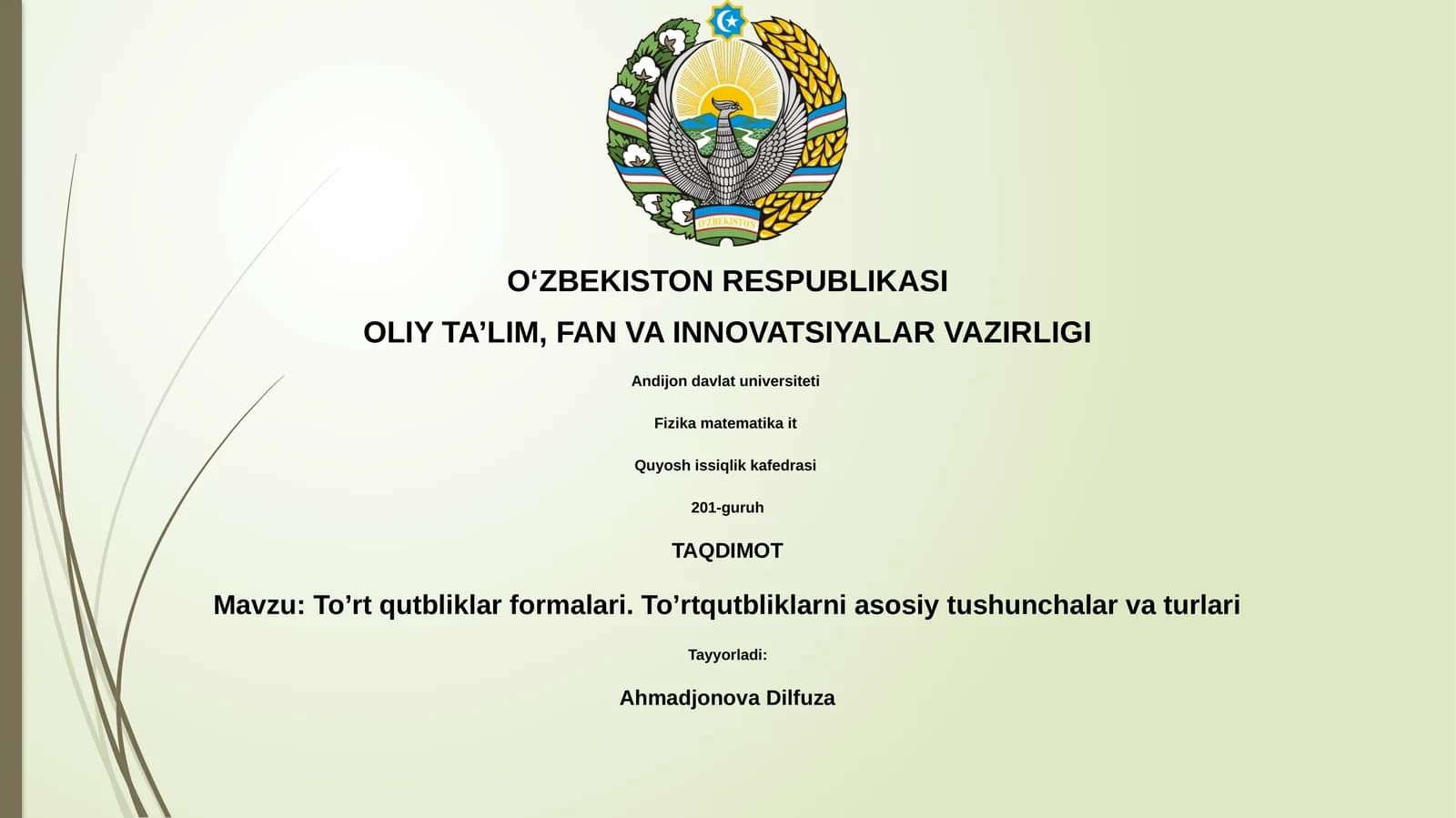To’rt qutbliklar formalari. To’rtqutbliklarni asosiy tushunchalar va turlari
