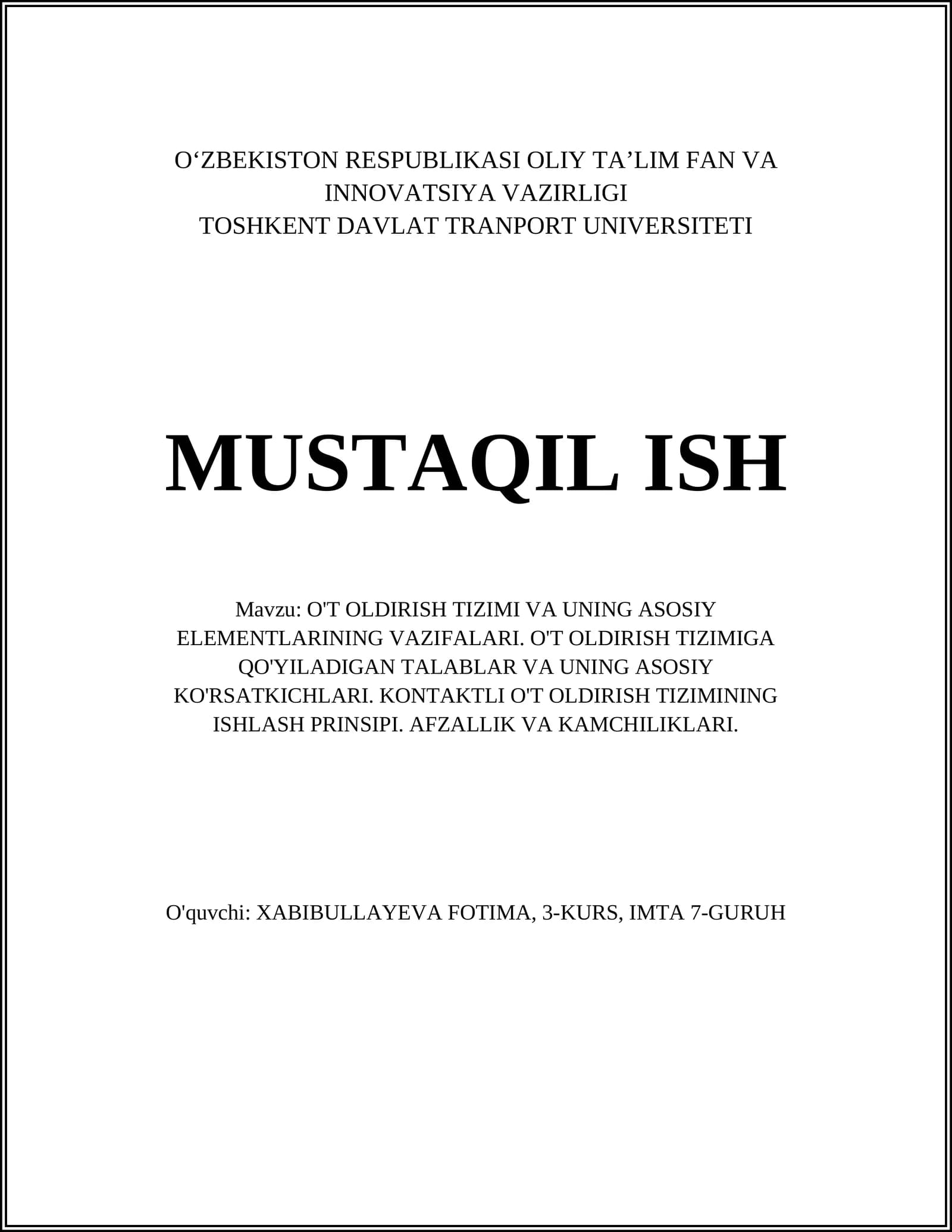 O't oldirish tizimi