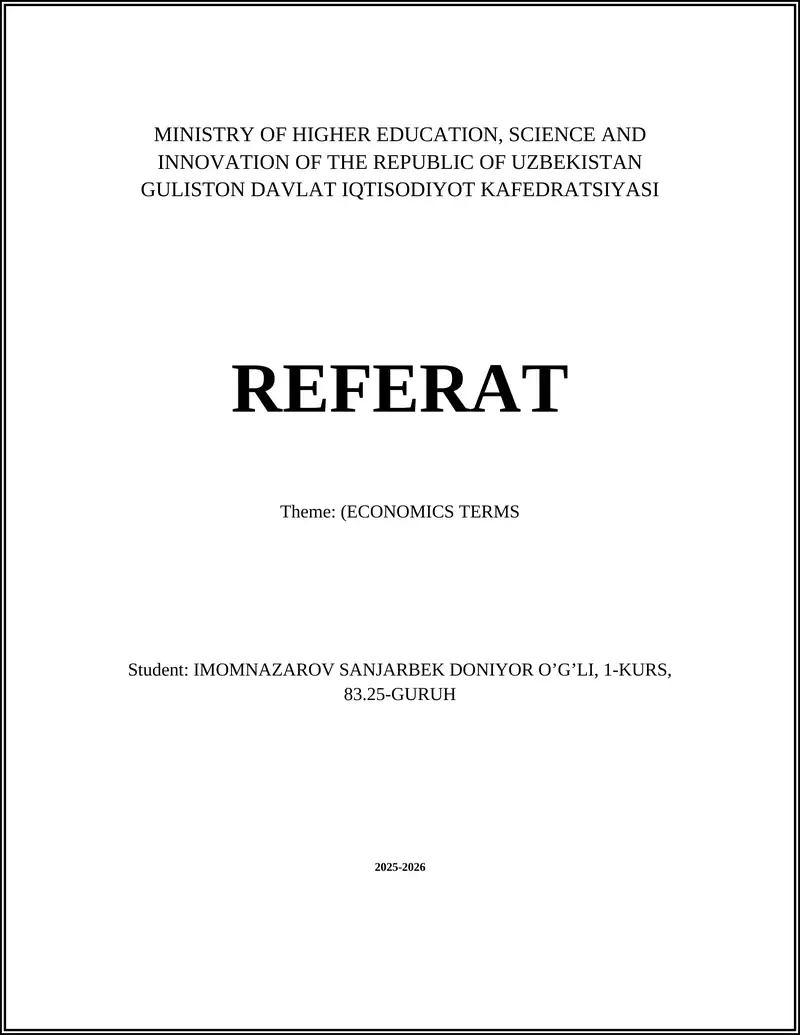 Referat (Theme: Economics Terms)