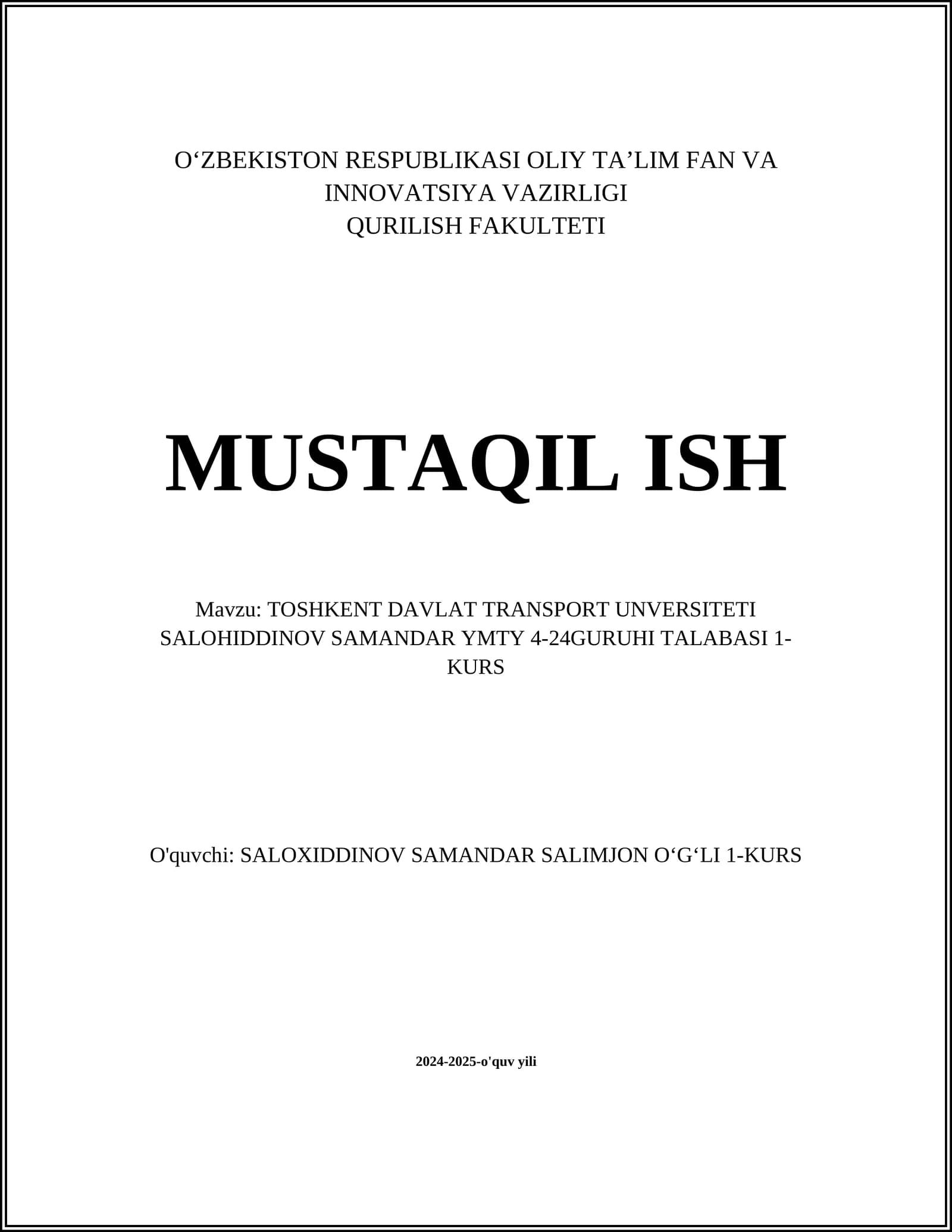 Toshkent Davlat Transport Universiteti Tarixi