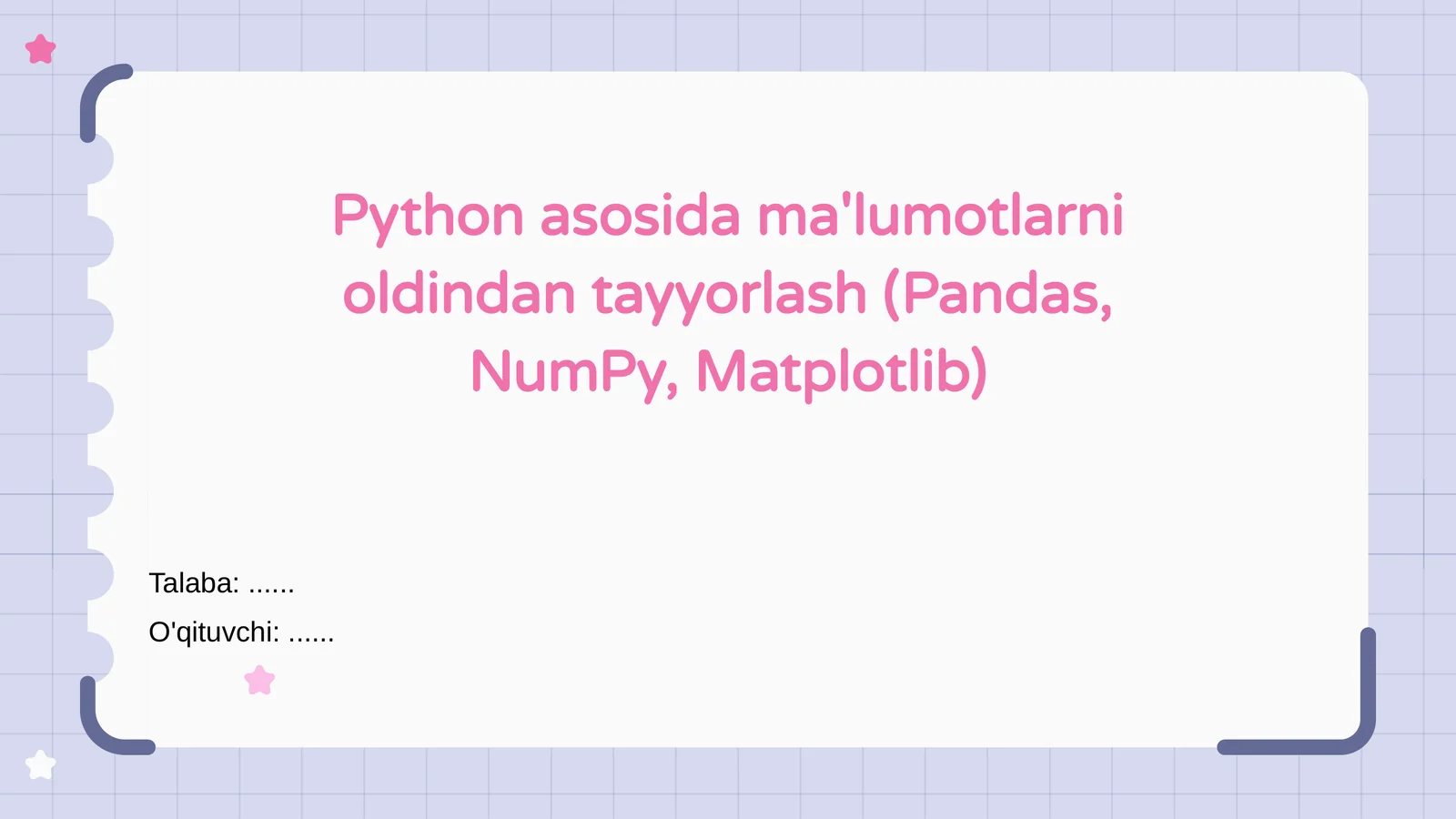 Ma'lumotlarni oldindan tayyorlash Python asosida (Pandas, NumPy, Matplotlib)