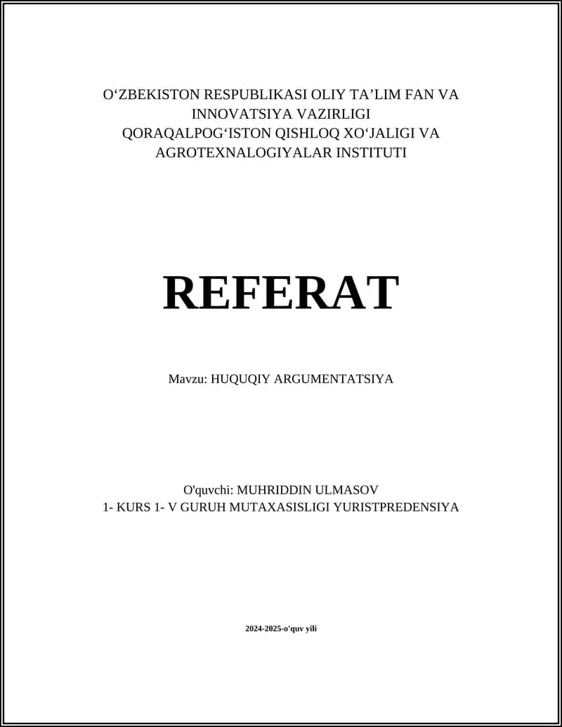 HUQUQIY ARGUMENTATSIYA