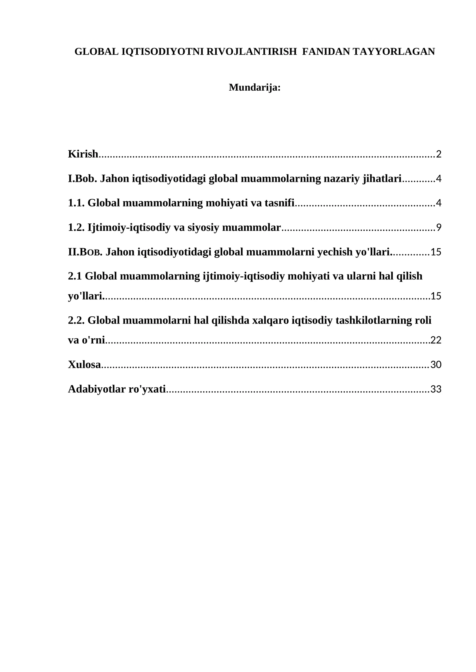 GLOBAL IQTISODIYOTNI RIVOJLANTIRISH FANIDAN TAYYORLAGAN