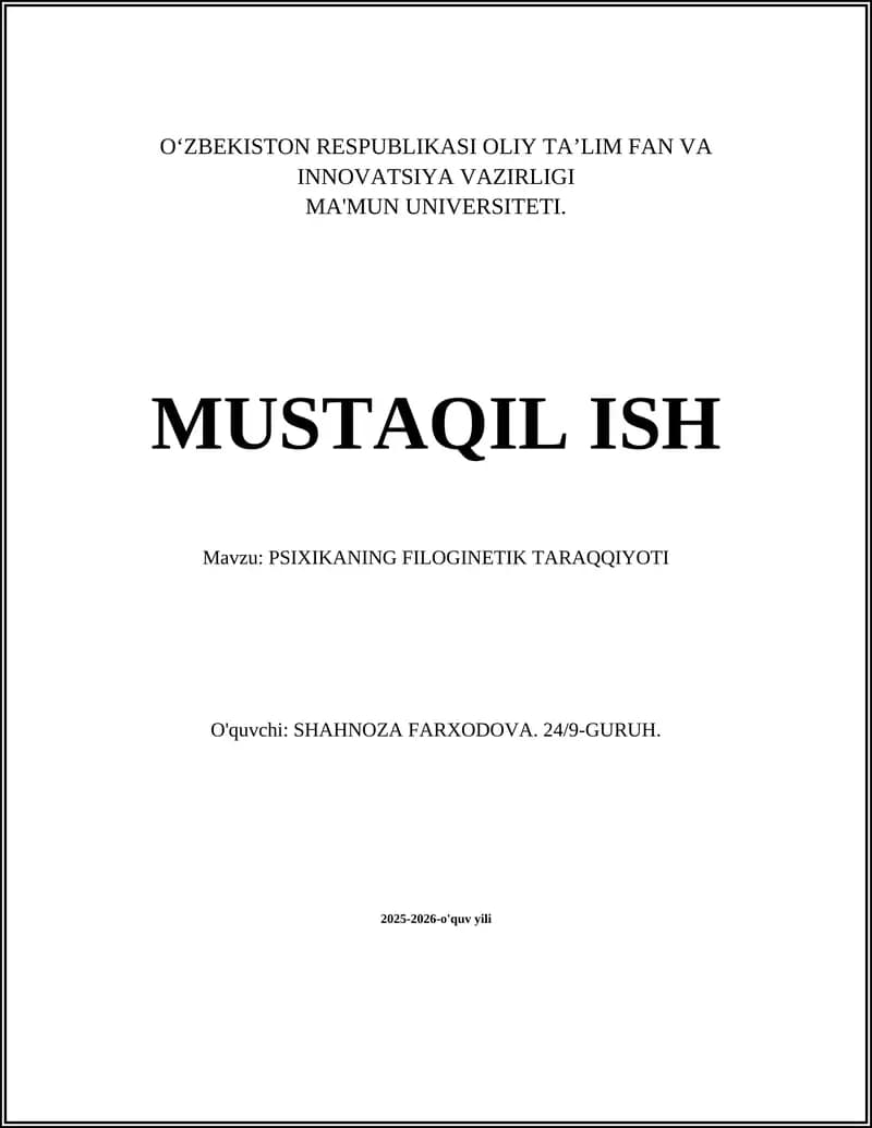 PSIXIKANING FILOGINETIK TARAQQIYOTI