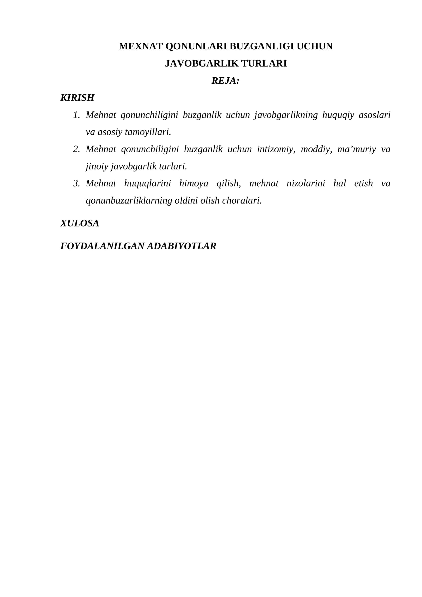 MEXNAT QONUNLARI BUZGANLIGI UCHUN JAVOBGARLIK TURLARI