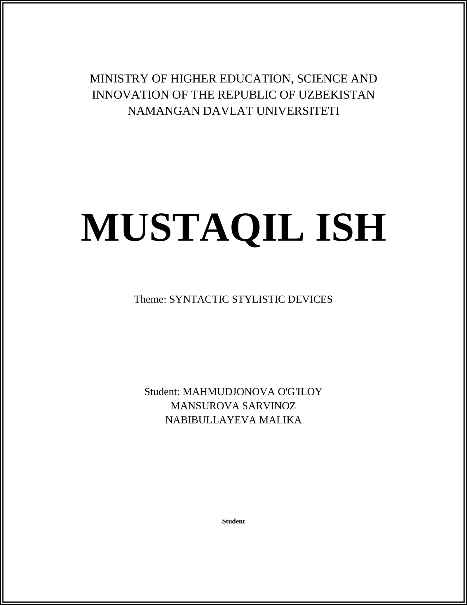 SYNTACTIC STYLISTIC DEVICES