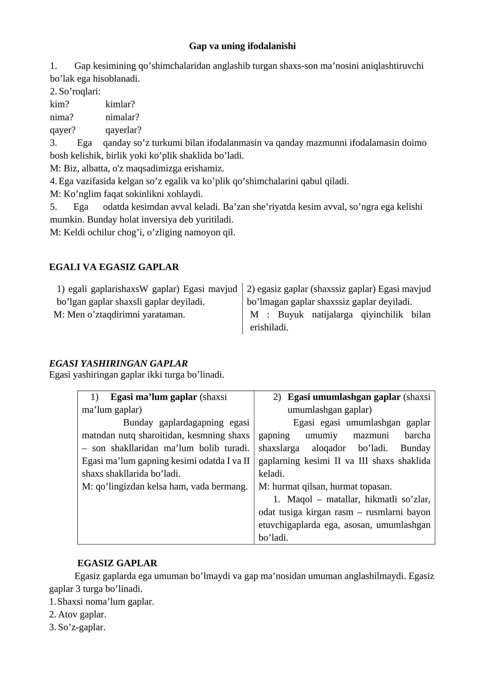 Gap va uning ifodalanishi