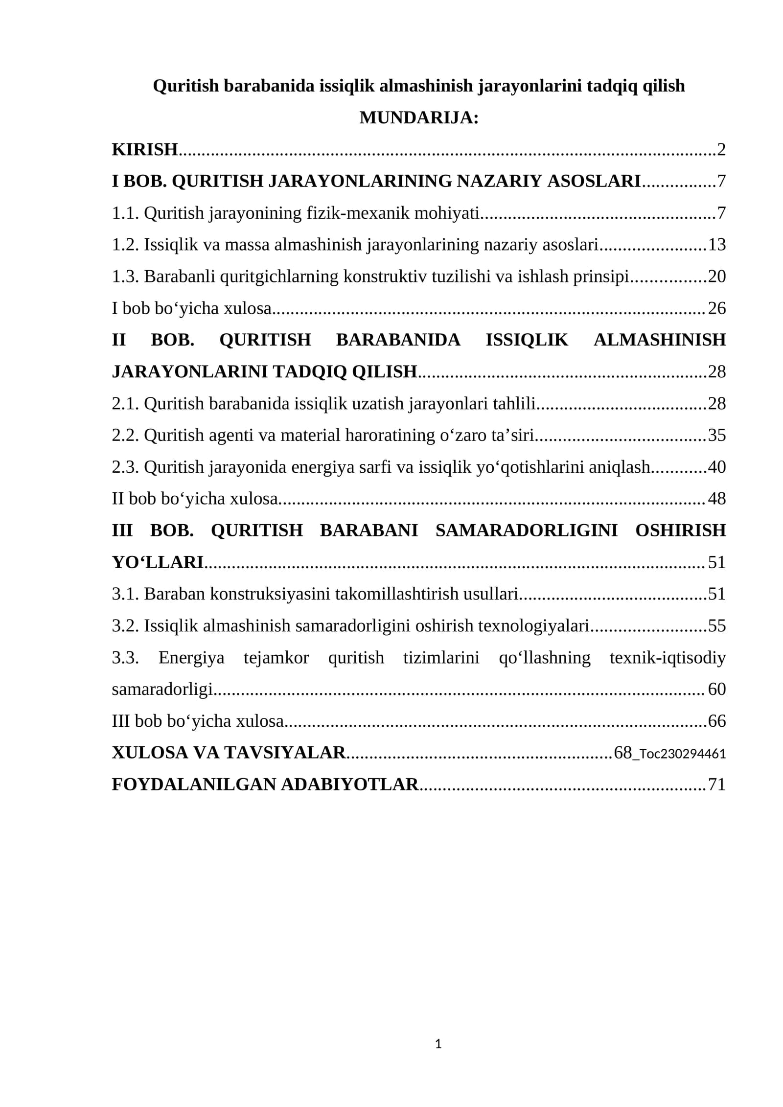Quritish barabanida issiqlik almashinish jarayonlarini tadqiq qilish