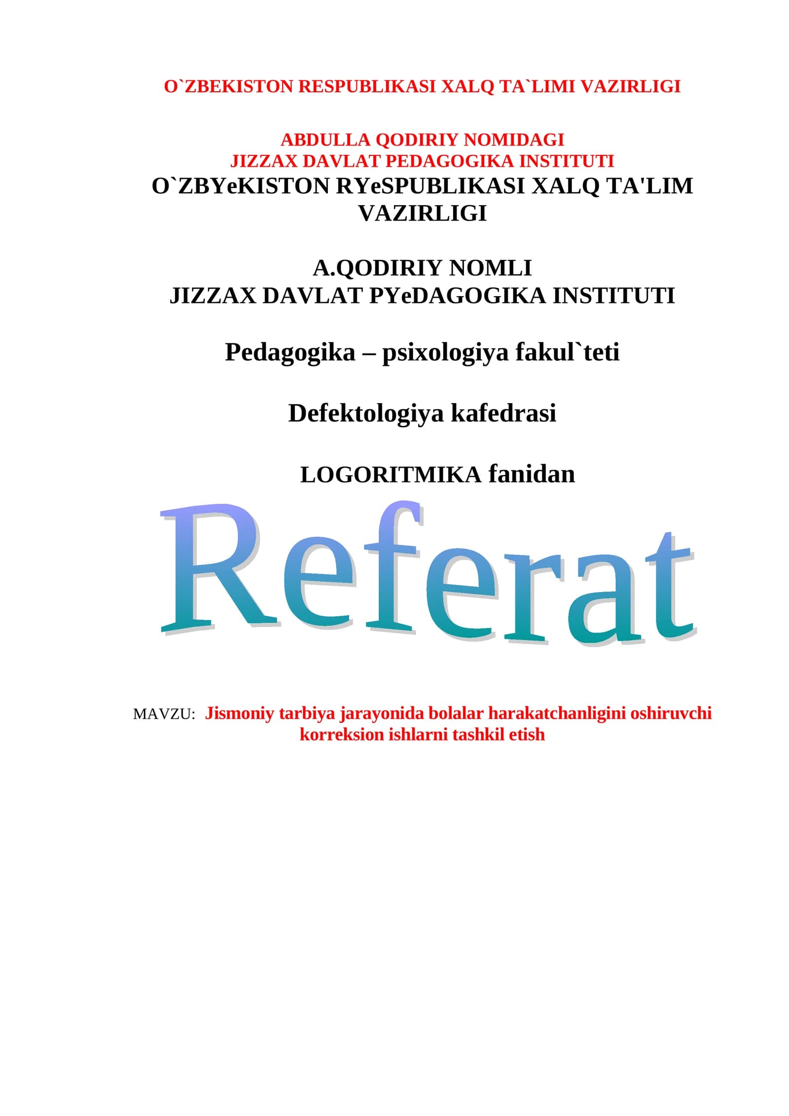 Korreksion ishlarni tashkil etish