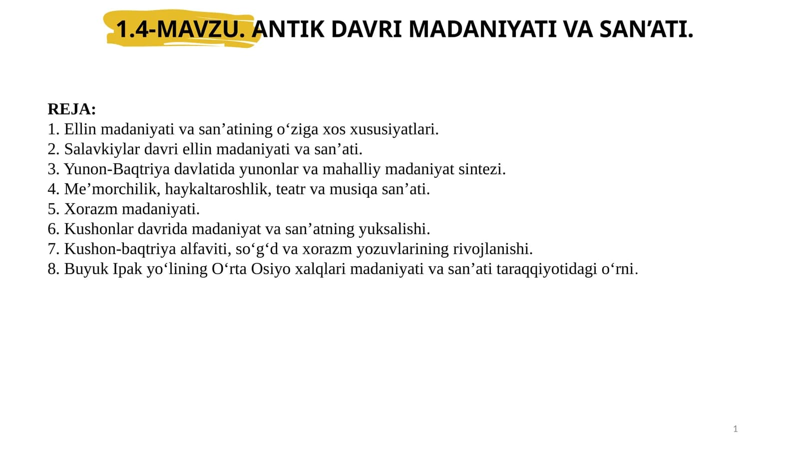 ANTIK DAVRI MADANIYATI VA SAN’ATI