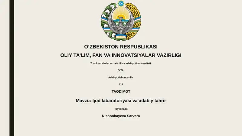 Ijod labaratoriyasi va adabiy tahrir