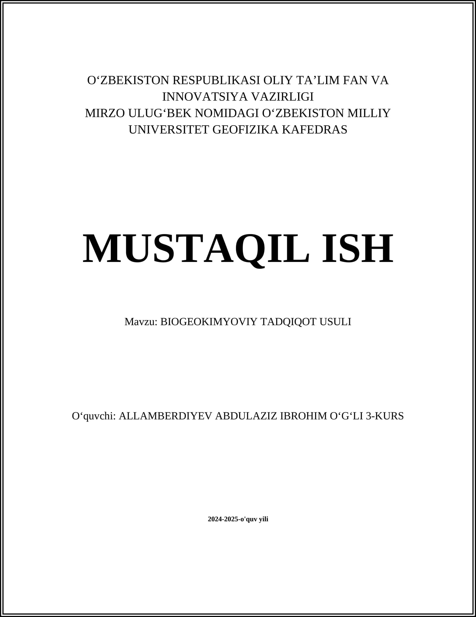 BIOGEOKIMYOVIY TADQIQOT USULI