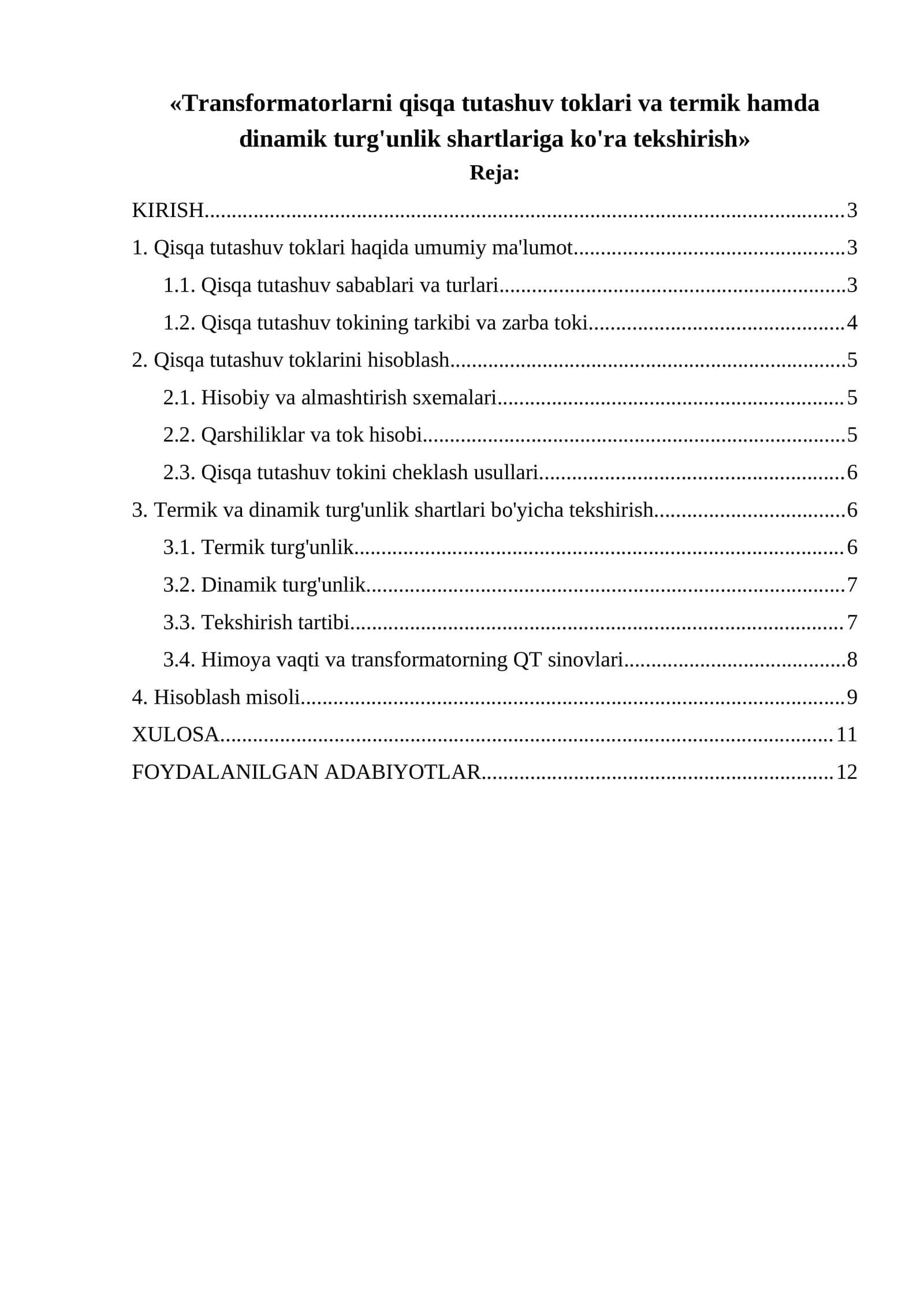 Qisqa tutashuv toklarini tekshirish