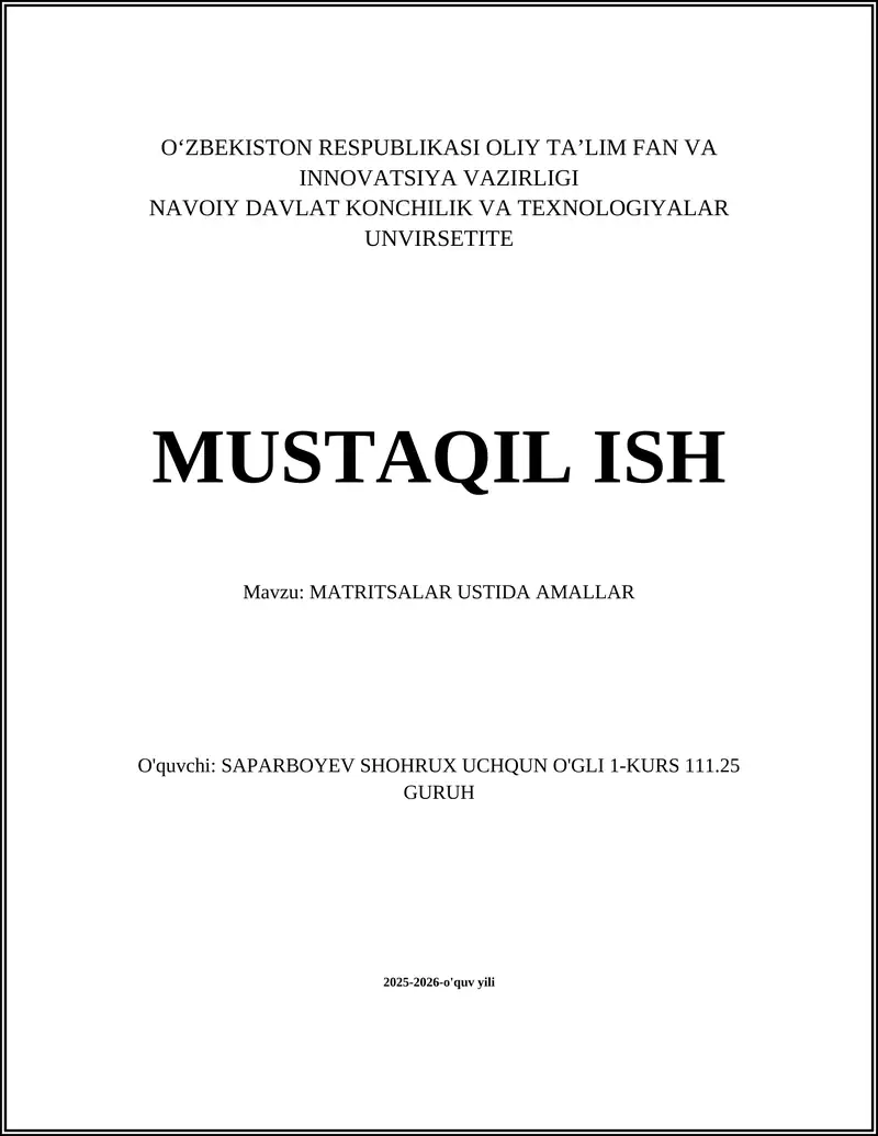 MATRITSALAR USTIDA AMALLAR