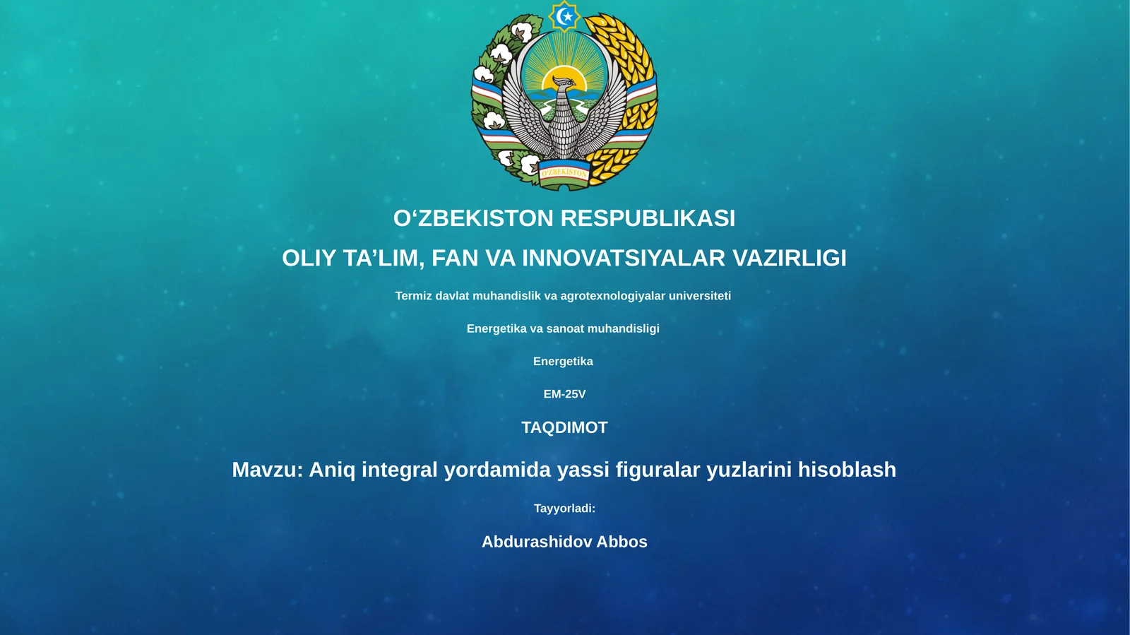 Aniq integral yordamida yassi figuralar yuzlarini hisoblash