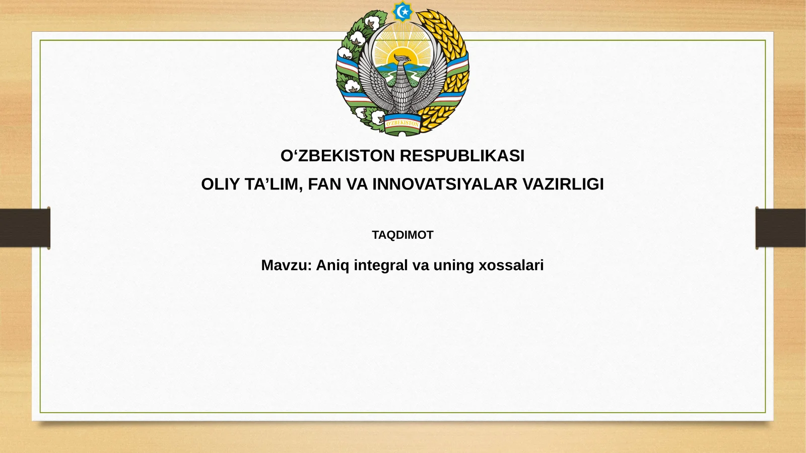 Aniq integral va uning xossalari