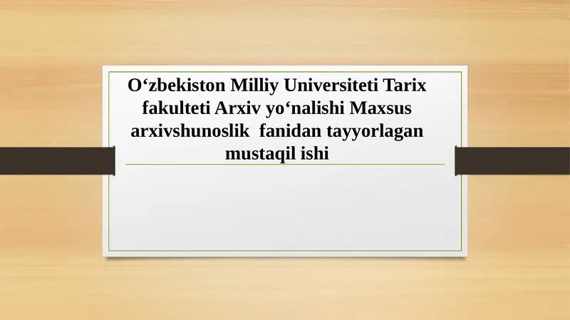 Numizmatika fanidan mustaqil ish