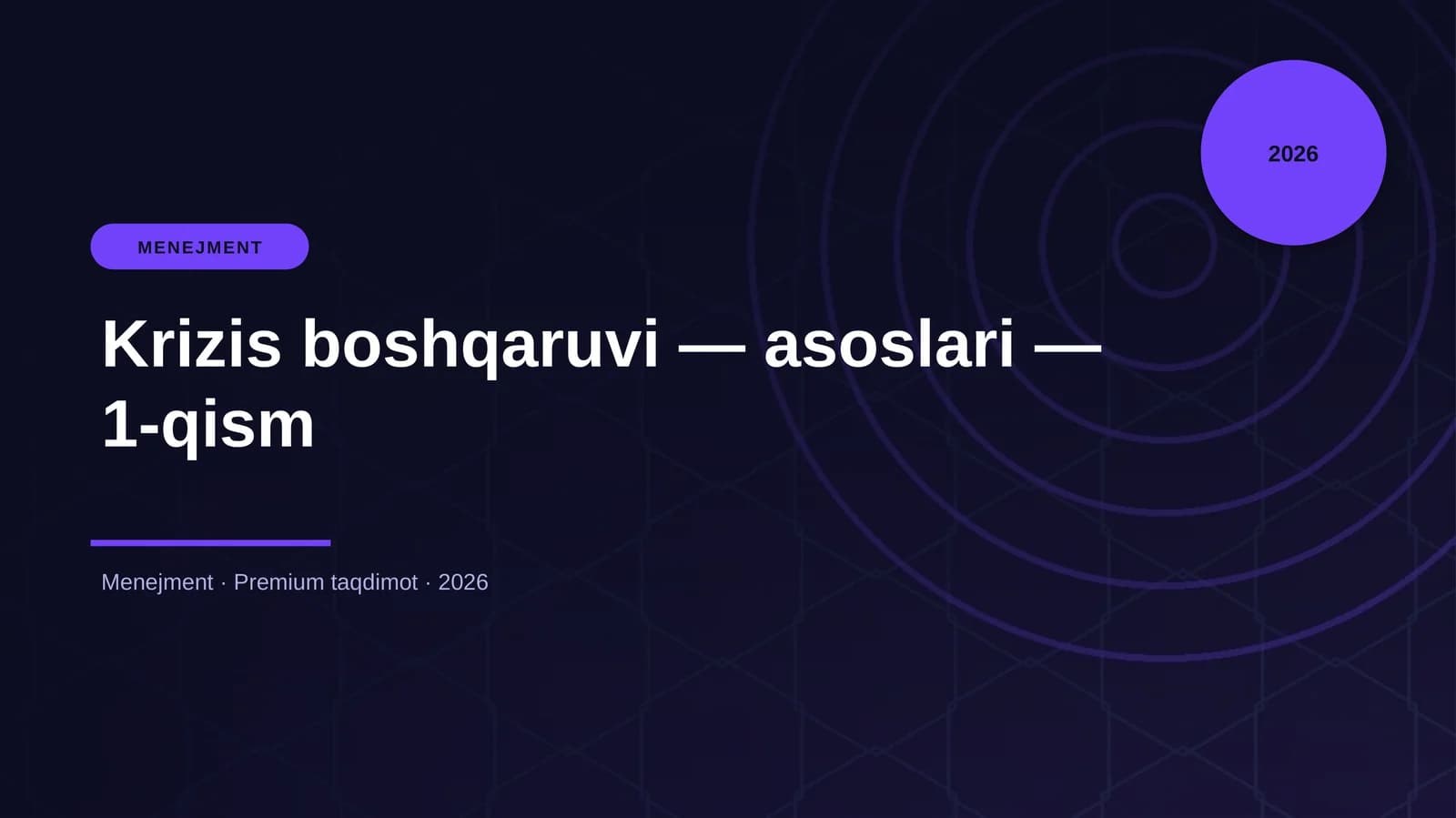 Krizis boshqaruvi — asoslari — 1-qism