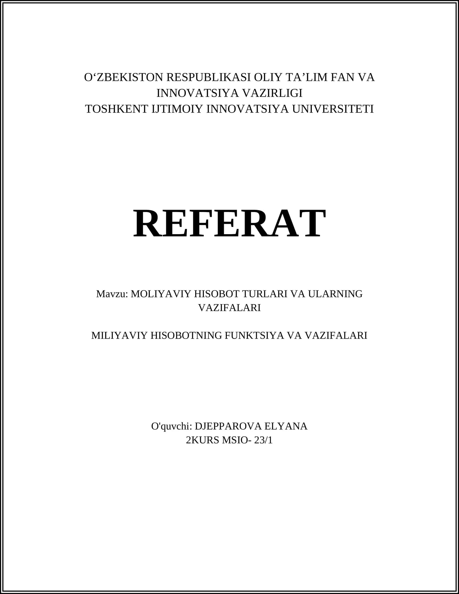 Moliyaviy Hisobot Turlari