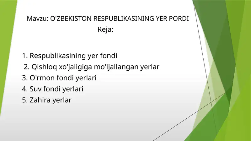 O'ZBEKISTON RESPUBLIKASINING YER PORDI