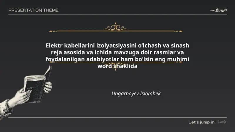 Elektr kabellarini izolyatsiyasini oʻlchash va sinash reja asosida va ichida