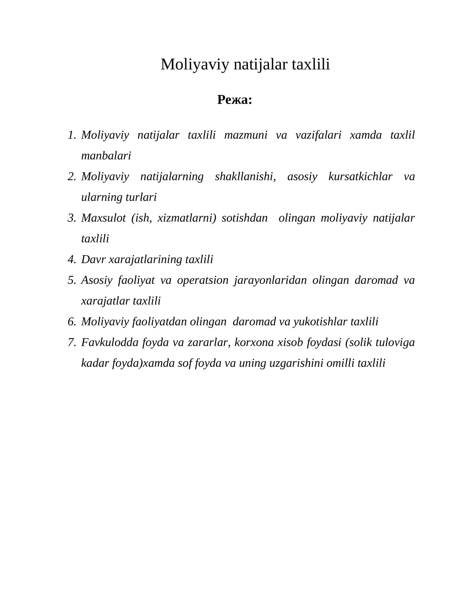 Moliyaviy natijalar taxlili